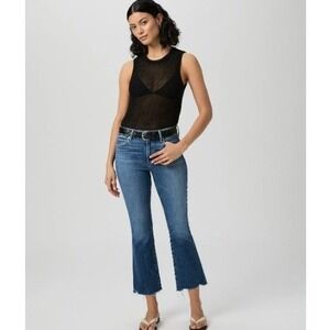 NWT PAIGE Colette with Vesper Hem High Rise Crop Flare Jeans Novelist Wash Sz 32